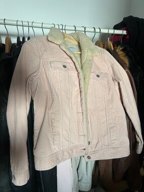 Women's Baby Pink Corduroy Sherpa-Lined Jacket